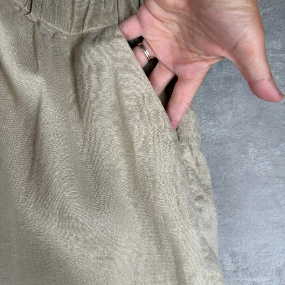 Quince Womens European Linen Wide Leg Cropped Pants Oatmeal Beige Size M
